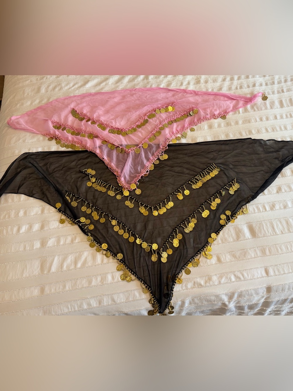 Sheer Belly Dance Hip Scarves with Gold Coins (Set of 2)